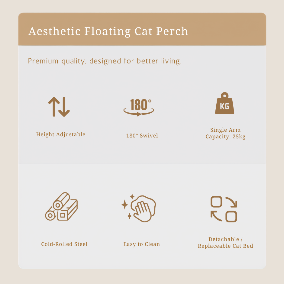 Aria Swivel Desk Cat Bed – Aesthetic Floating Cat Perch for Minimalist Homes
