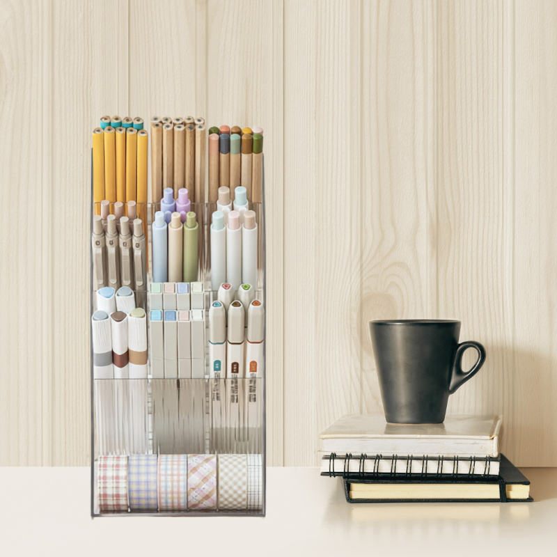 Minimalist Acrylic Desk Organizer - 4-Tier Slanted Pen Holder & Washi Tape Station for Cozy Aesthetic Workspaces | Paws2q