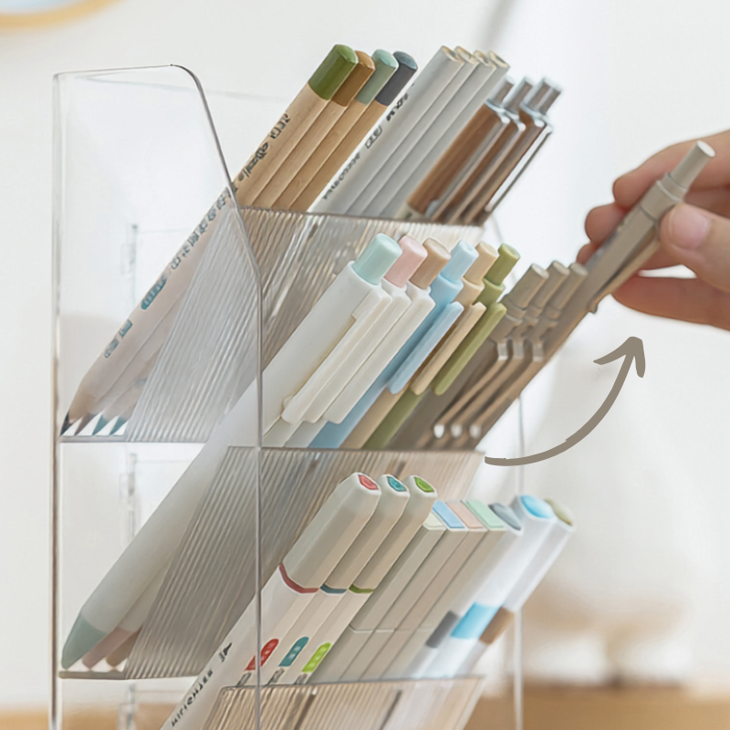 Minimalist Acrylic Desk Organizer - 4-Tier Slanted Pen Holder & Washi Tape Station for Cozy Aesthetic Workspaces | Paws2q