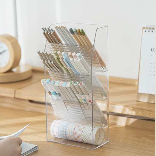 Minimalist Acrylic Desk Organizer - 4-Tier Slanted Pen Holder & Washi Tape Station for Cozy Aesthetic Workspaces | Paws2q