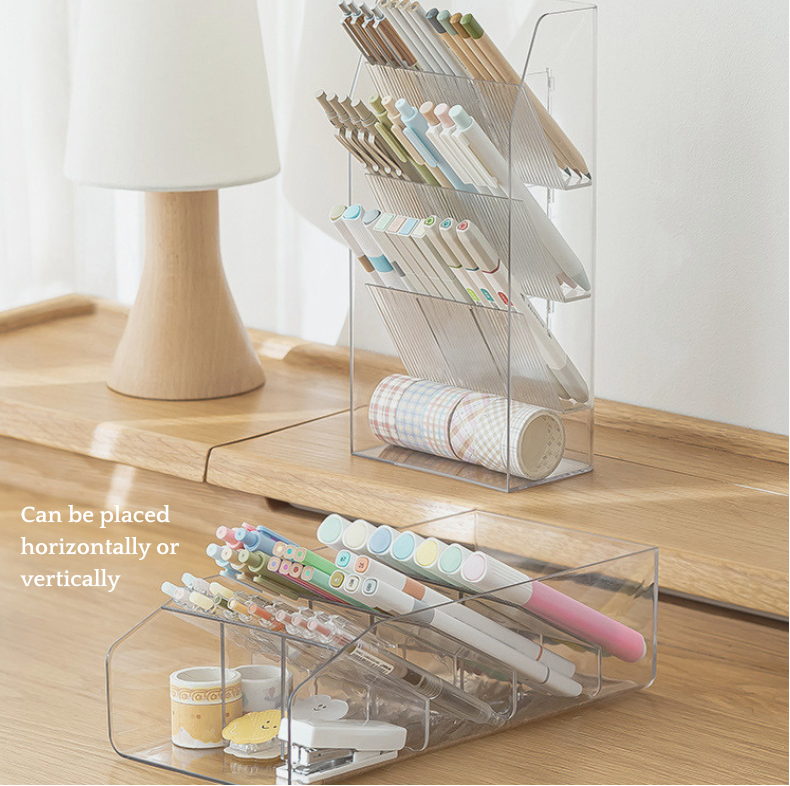 Minimalist Acrylic Desk Organizer - 4-Tier Slanted Pen Holder & Washi Tape Station for Cozy Aesthetic Workspaces | Paws2q