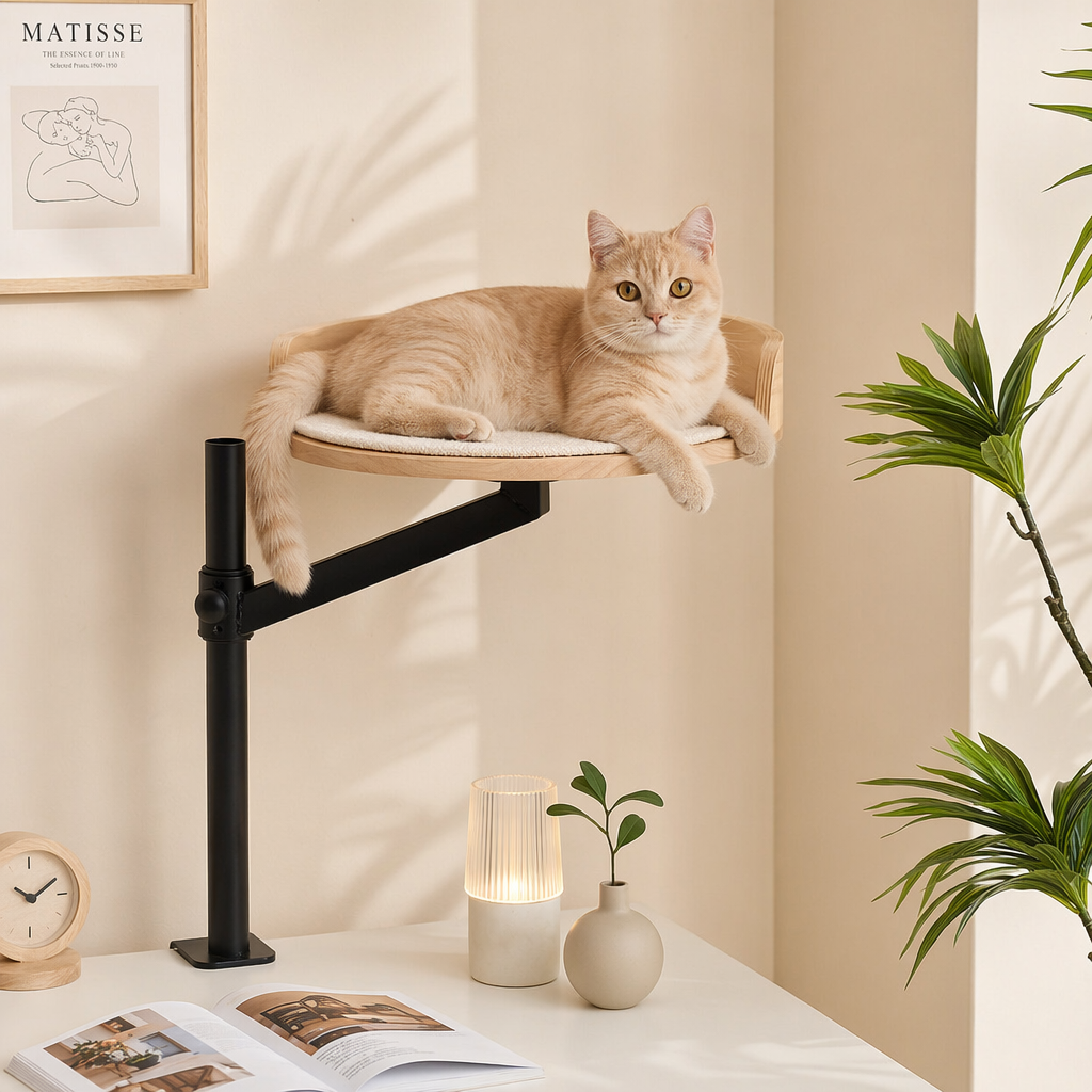 Aria Swivel Desk Cat Bed – Aesthetic Floating Cat Perch for Minimalist Homes