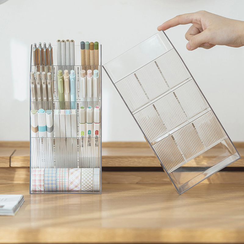 Minimalist Acrylic Desk Organizer - 4-Tier Slanted Pen Holder & Washi Tape Station for Cozy Aesthetic Workspaces | Paws2q