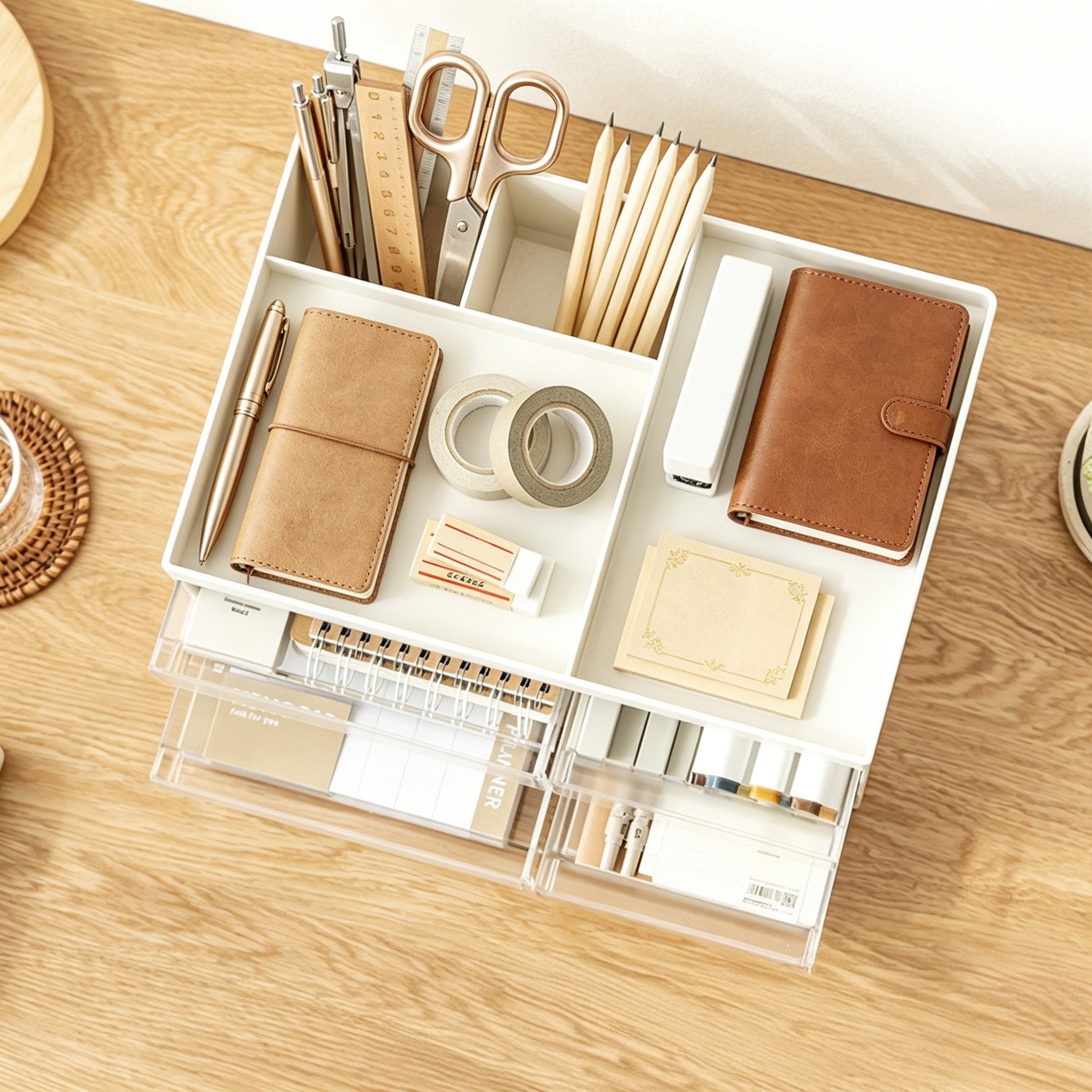 Aesthetic White Desk Organizer with Drawers | Cat-Friendly Pen Holder for Home Office | Paws2q
